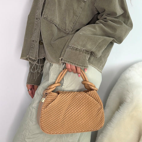 taupe top handle bag