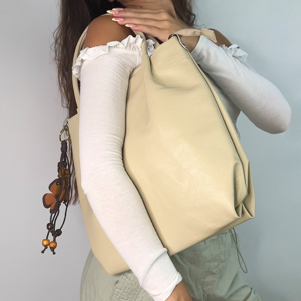 stylish beige tote bag for women, beige floral charm tote bag