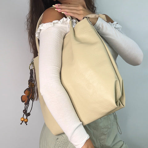 stylish beige tote bag for women, beige floral charm tote bag