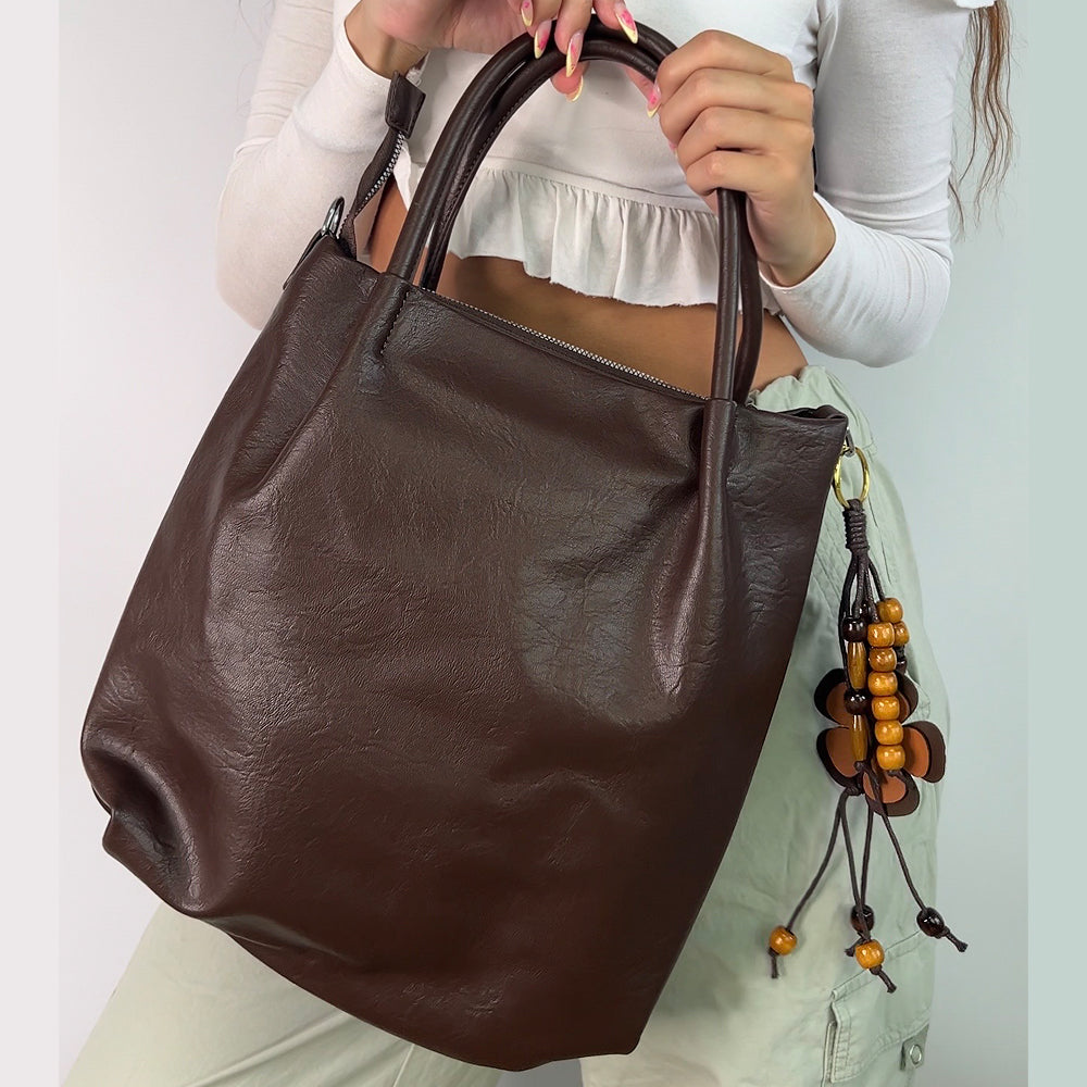 stylish brown shoulder handbag for work, brown floral charm bag