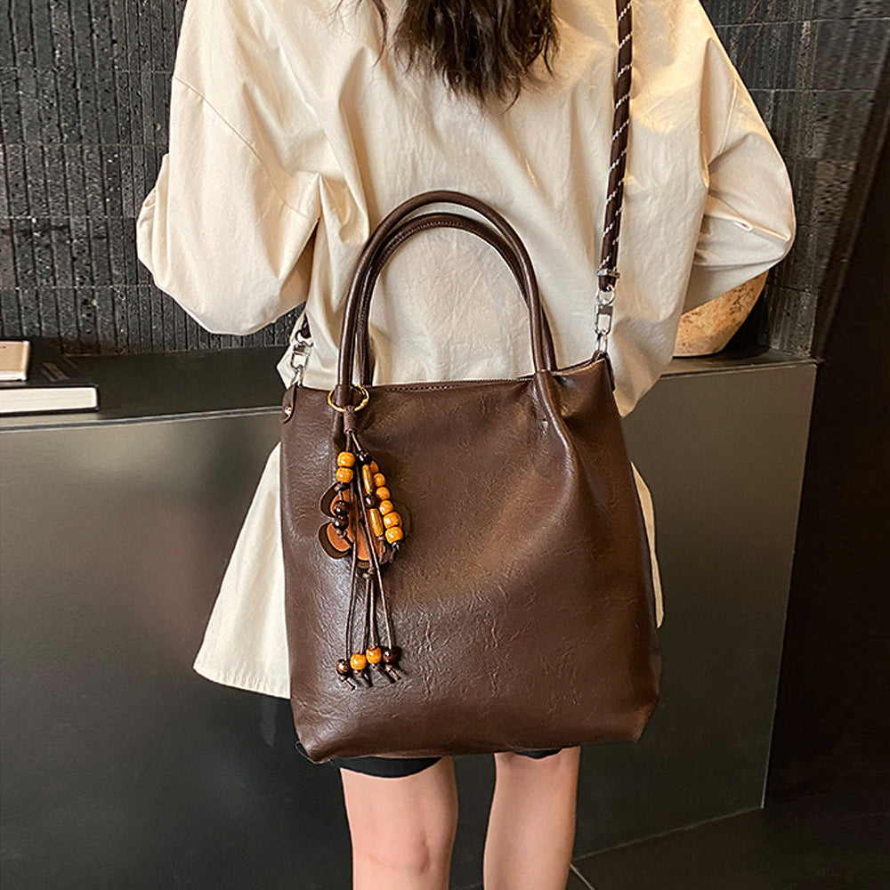 classic brown everyday shoulder tote, brown shopper tote