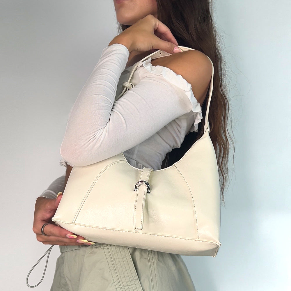 beige shoulder handbag, elegant beige top handle shoulder bag