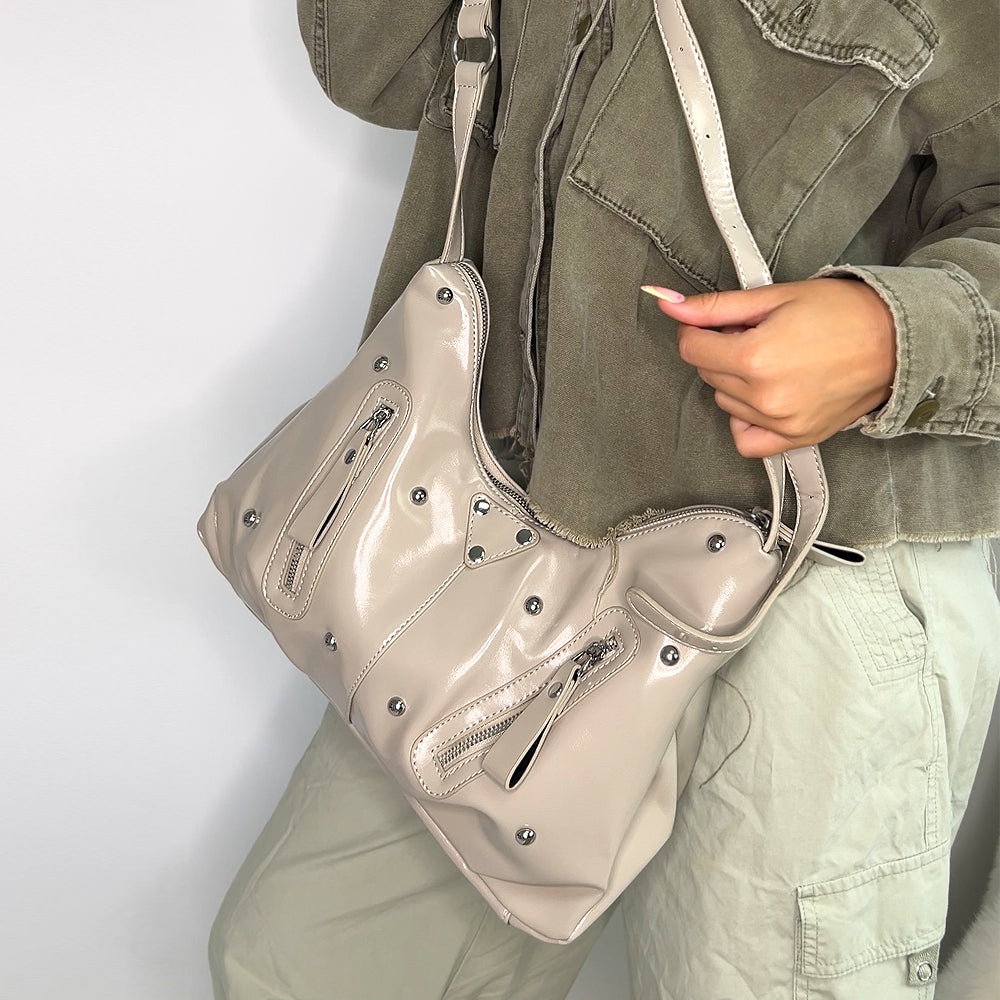 stylish khaki studded crossbody bag for women, khaki adjustable crossbody bag