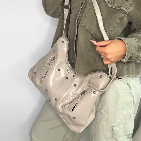 stylish khaki studded crossbody bag for women, khaki adjustable crossbody bag