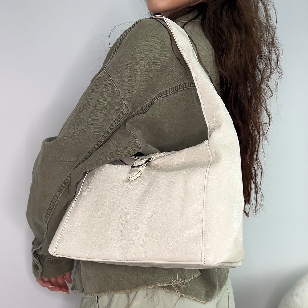 beige buckle shoulder bag, beige faux leather shoulder bag with buckle
