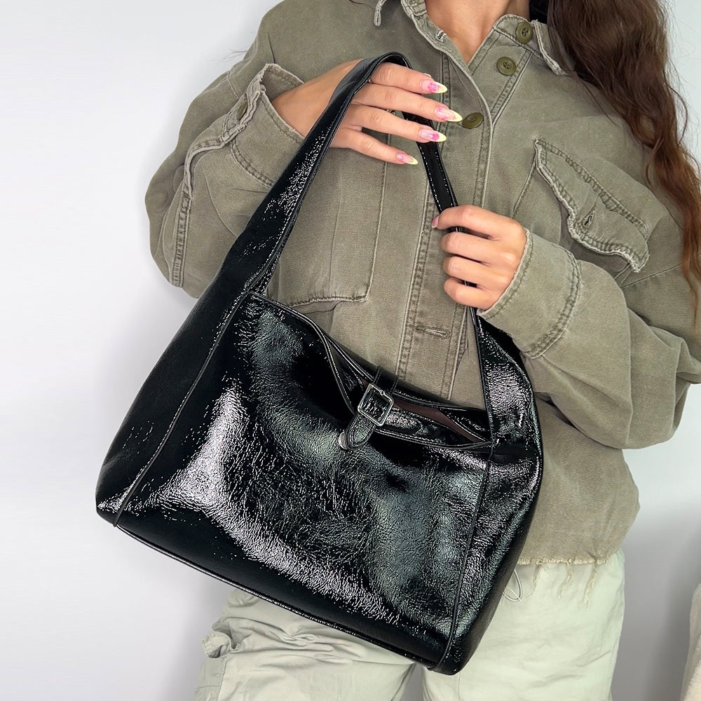 black fashion handbag, black women's handbag, black women's shoulder bag