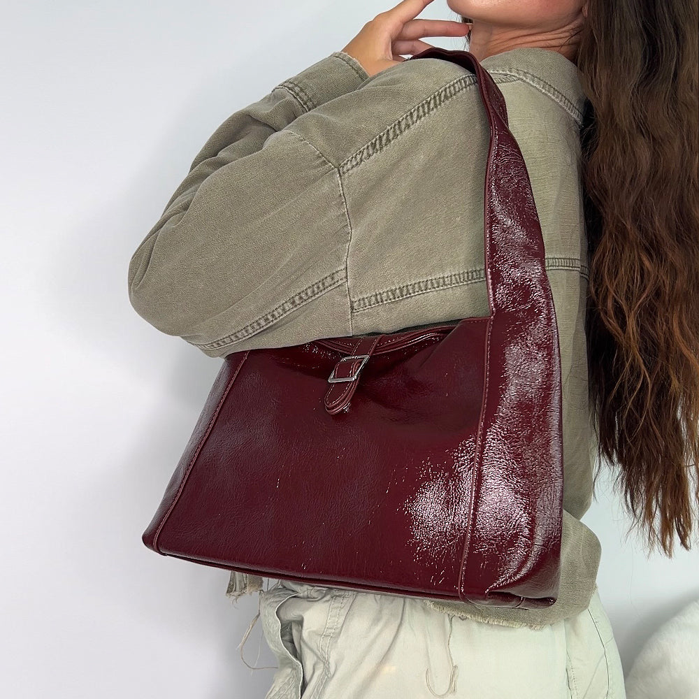 statement burgundy shoulder purse, women's burgundy shoulder bag 