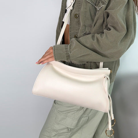 Kennedy Structured Shoulder Clutch Bag in Beige