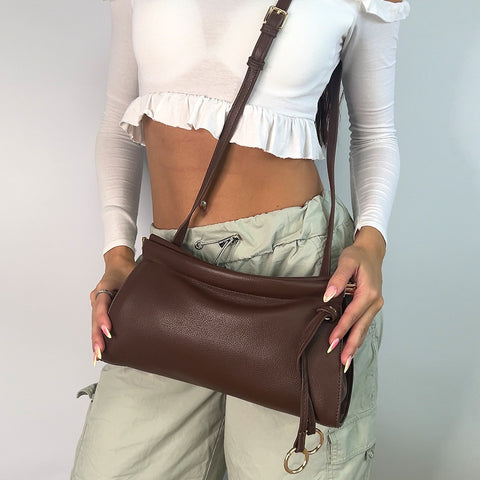 Kennedy Structured Shoulder Clutch Bag in Beige