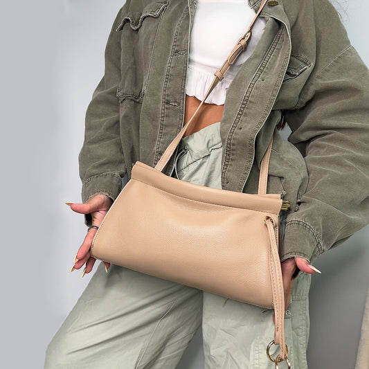 Kennedy Structured Shoulder Clutch Bag in Khaki