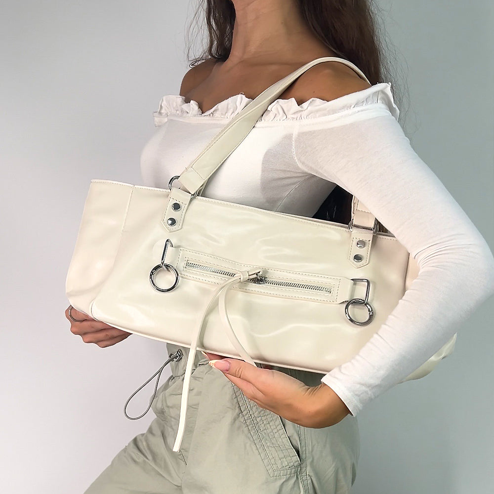 beige large shoulder bag for women, beige zip up shoulder bag
