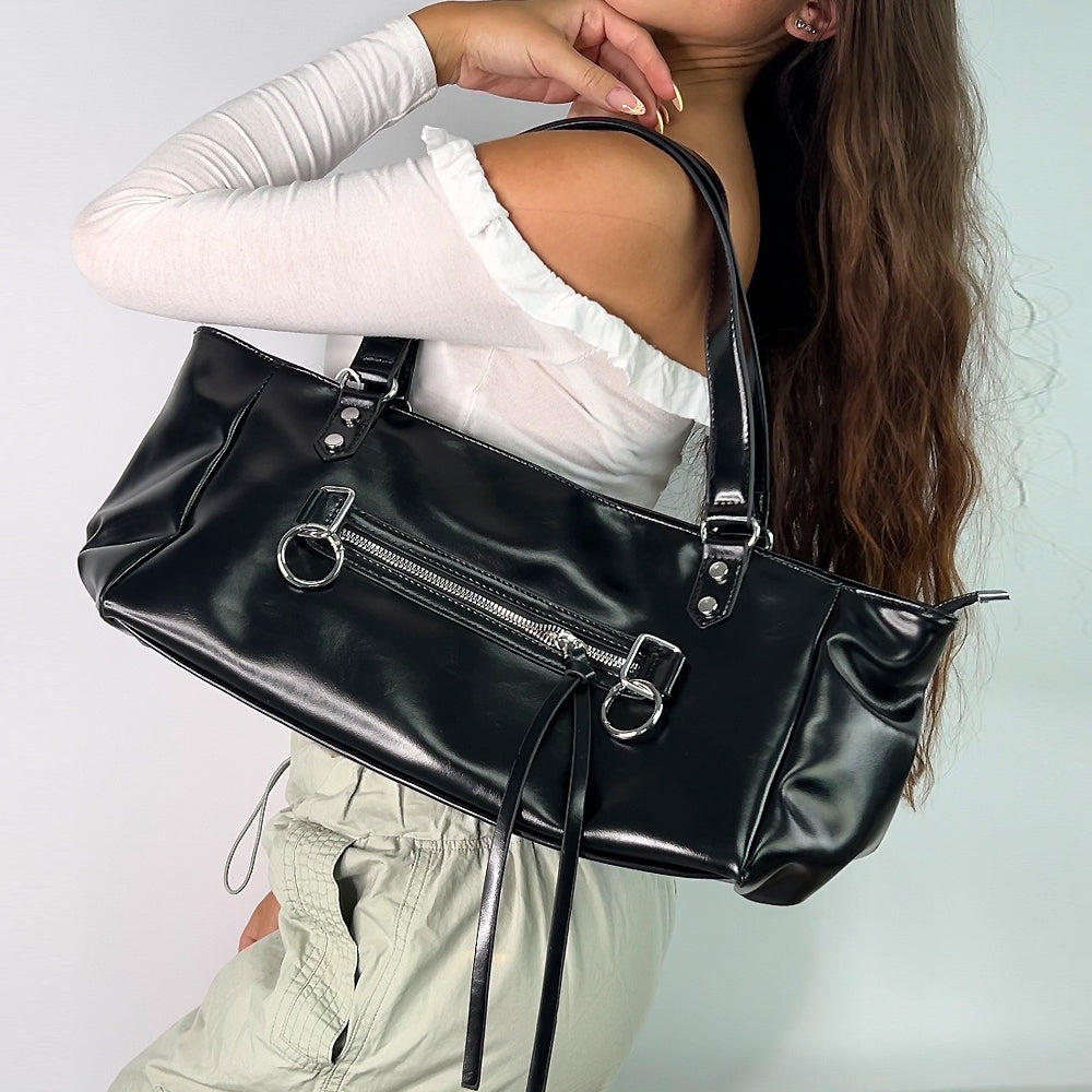 black everyday handbag, spacious black purse for work and travel