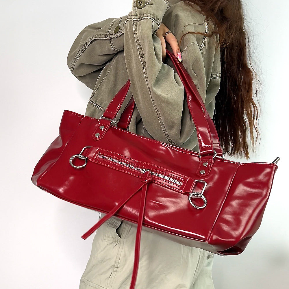 red everyday shoulder bag, spacious red handbag for everyday use
