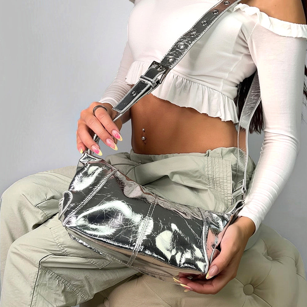 silver everyday shoulder bag, silver everyday shoulder bag with crossbody strap