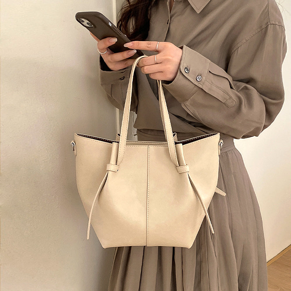 beige shoulder tote handbag with crossbody strap