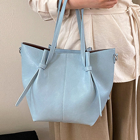 Blue Shoulder Tote Handbag with Crossbody Strap