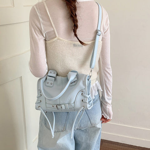 Blue mini bowler bag, Blue mini bowler top handle bag for women