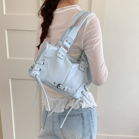 baby blue structured handbag, Blue top handle handbag