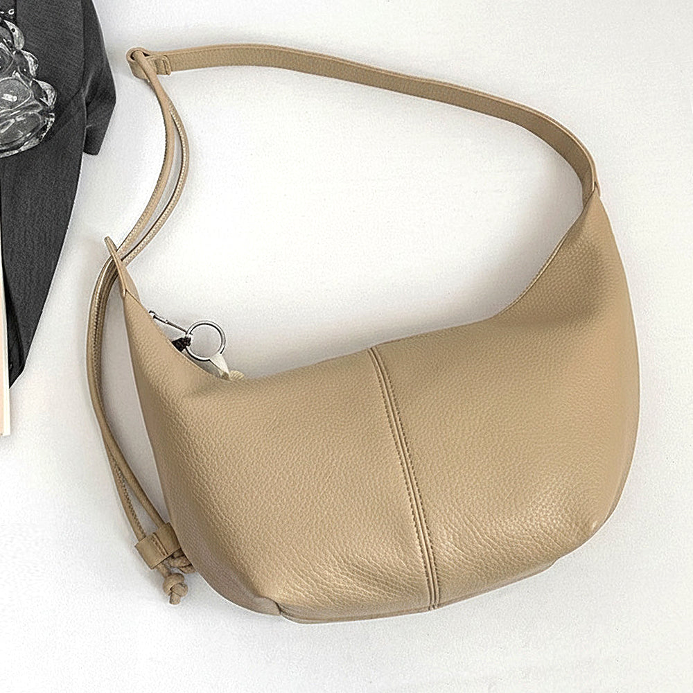 Beige crossbody bag, Beige crescent shaped shoulder bag