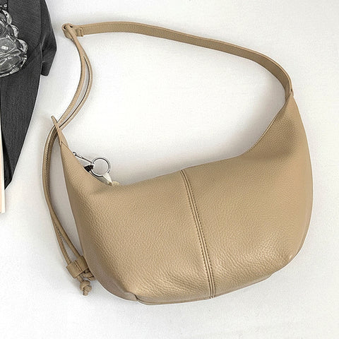 Beige crossbody bag, Beige crescent shaped shoulder bag