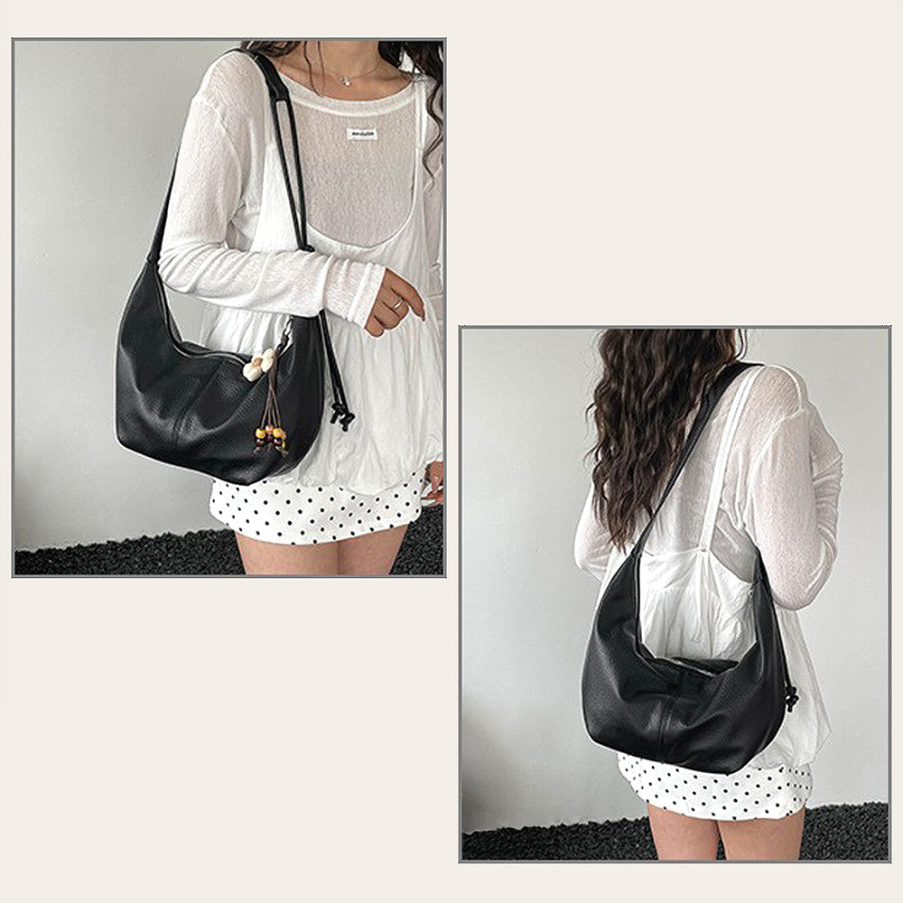 Black purse, Sleek black crescent bag