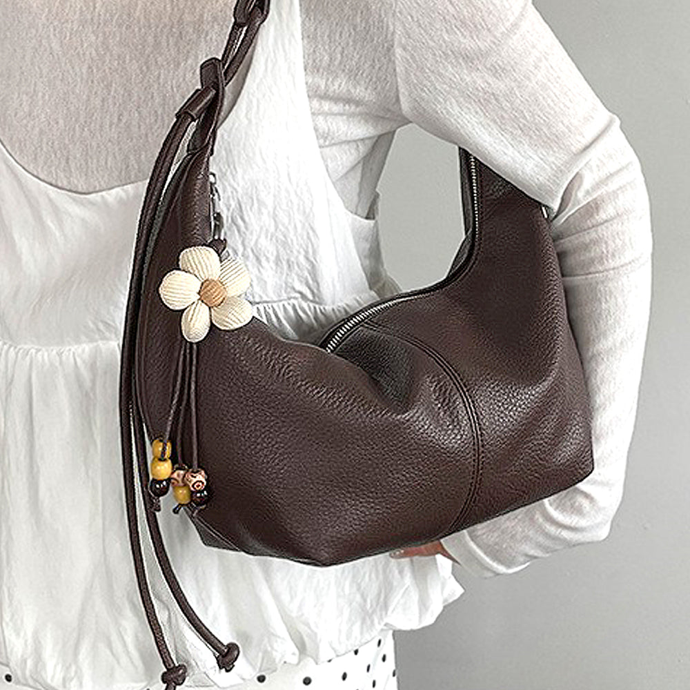 Brown crescent handbag, Brown half moon bag with adjustable strap