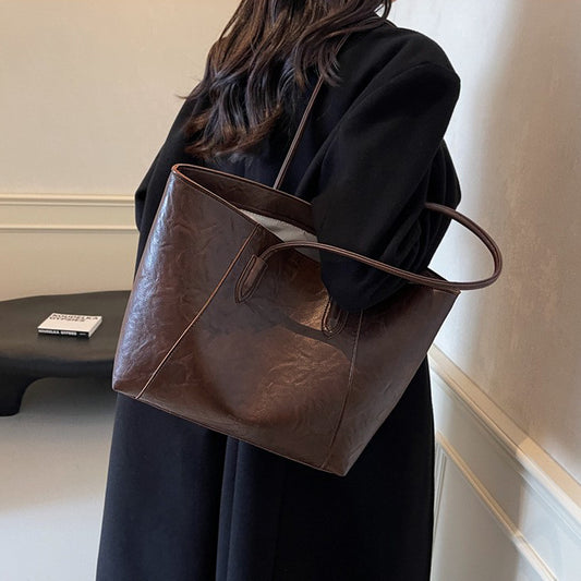 brown tote bag with shoulder strap, brown faux leather tote bag for women