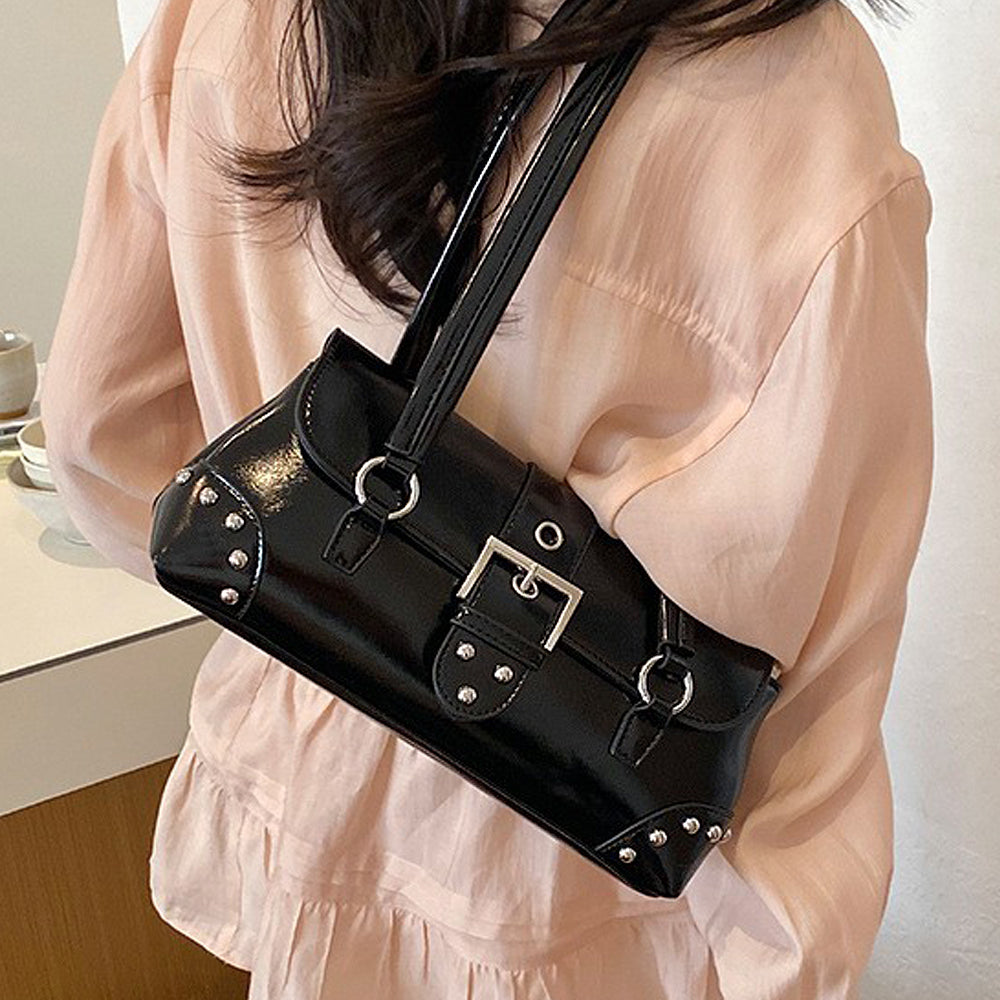 black mini bag with shoulder strap, women's black bag 