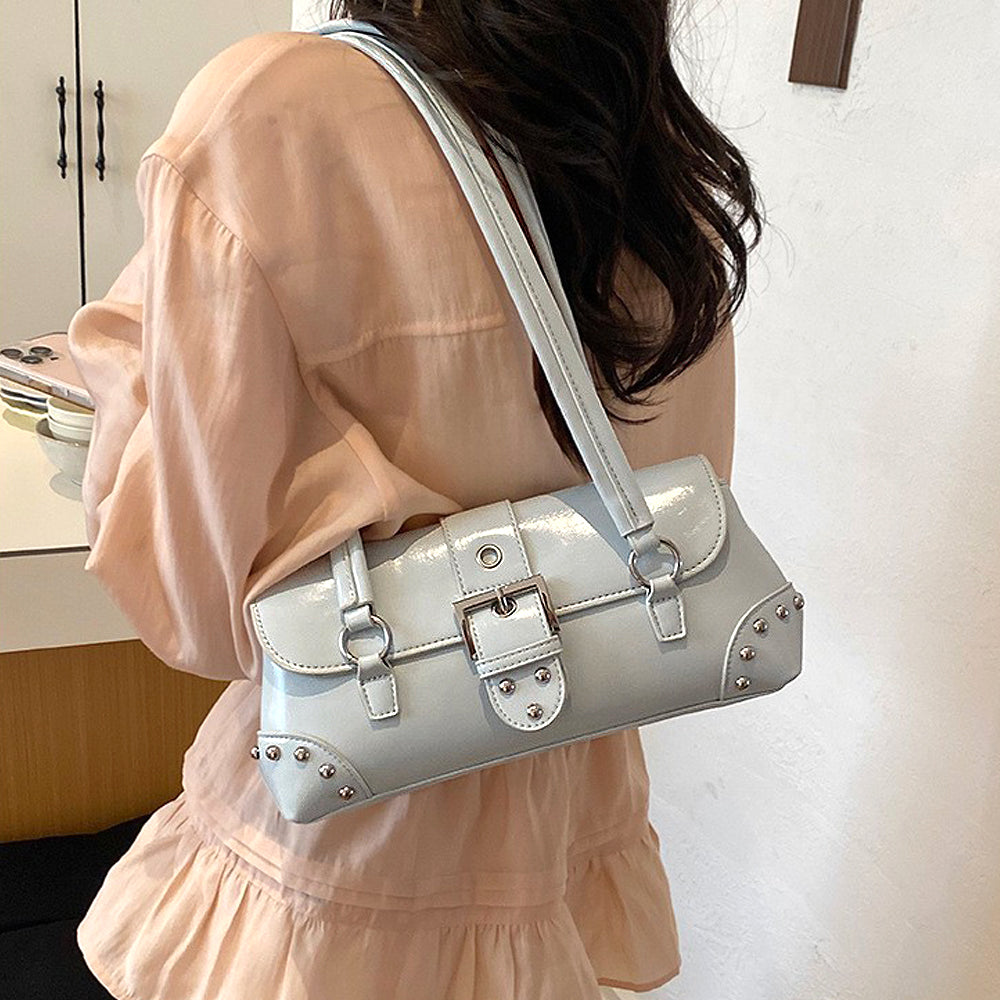 blue studded decorated bag, baby blue shoulder bag