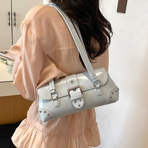 blue studded decorated bag, baby blue shoulder bag