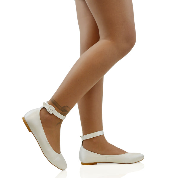 KIMMIE BALLERINA LOW BLOCK HIGH HEEL BUCKLE STRAPPY PUMP FLAT SHOES Satin