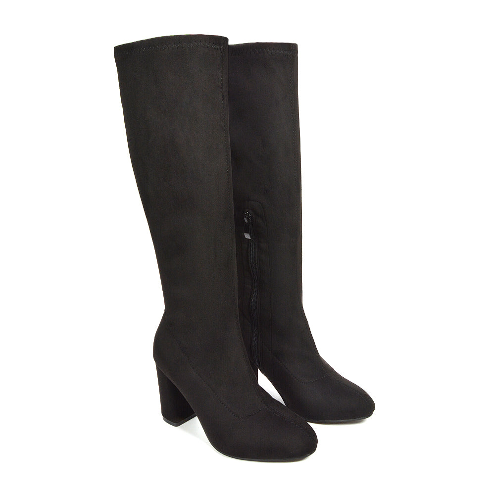 black winter boots, black autumn boots, Chic winter boots for women, Soft suede-like knee boots for women, Women's fashion boots for fall outfits