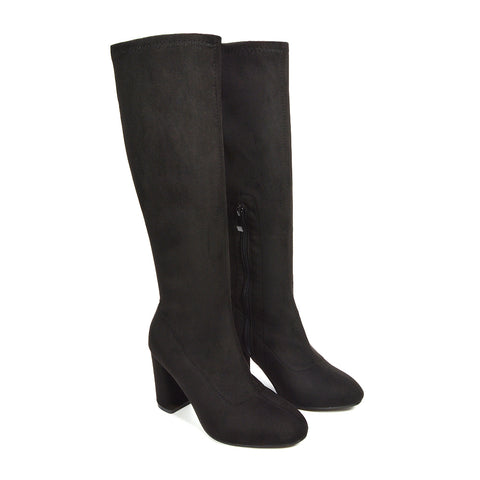 black winter boots, black autumn boots, Chic winter boots for women, Soft suede-like knee boots for women, Women's fashion boots for fall outfits