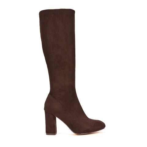 womens brown knee high boots, brown knee high boots, Women's knee-high boots, Women's faux suede knee-high boots with block heel, Trendy women’s boots 2025