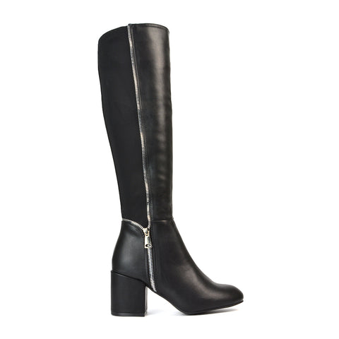 BLACK | XY London | black boots,black knee high boots,black heeled boots,black high heel knee high boots,black block heeled boots,black long boots