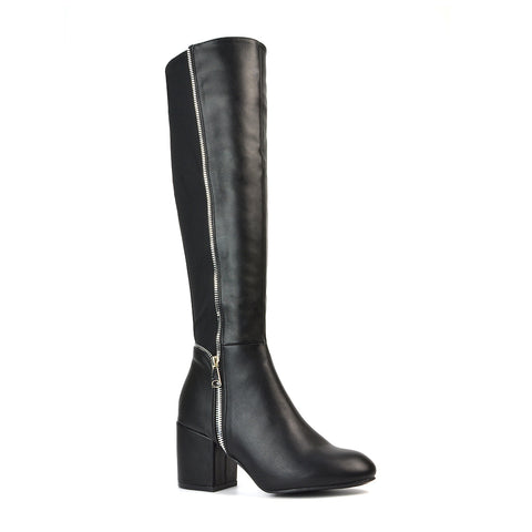 BLACK | XY London | black boots,black knee high boots,black heeled boots,black high heel knee high boots,black block heeled boots,black long boots