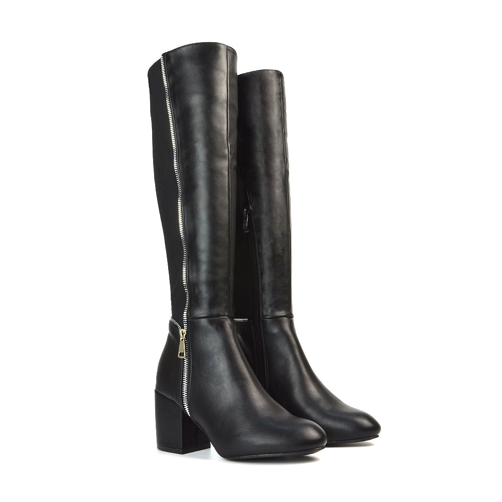 BLACK | XY London | black boots,black knee high boots,black heeled boots,black high heel knee high boots,black block heeled boots,black long boots