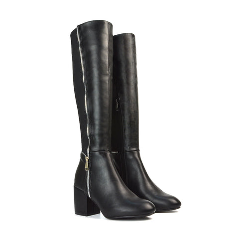 BLACK | XY London | black boots,black knee high boots,black heeled boots,black high heel knee high boots,black block heeled boots,black long boots