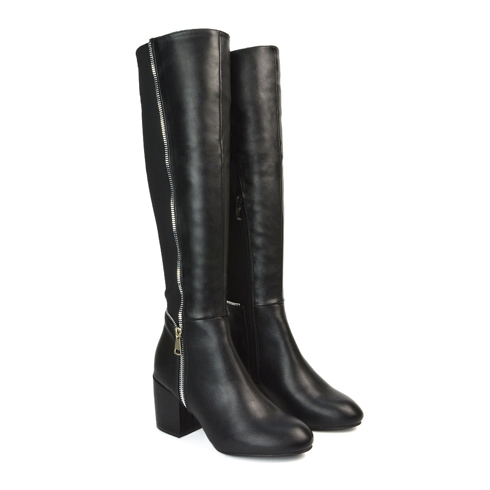 BLACK | XY London | black boots,black knee high boots,black heeled boots,black high heel knee high boots,black block heeled boots,black long boots