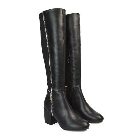BLACK | XY London | black boots,black knee high boots,black heeled boots,black high heel knee high boots,black block heeled boots,black long boots