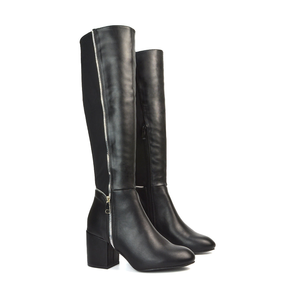 BLACK | XY London | black boots,black knee high boots,black heeled boots,black high heel knee high boots,black block heeled boots,black long boots