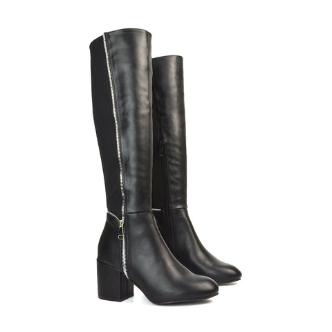 BLACK | XY London | black boots,black knee high boots,black heeled boots,black high heel knee high boots,black block heeled boots,black long boots