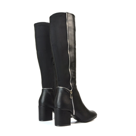 BLACK | XY London | black boots,black knee high boots,black heeled boots,black high heel knee high boots,black block heeled boots,black long boots
