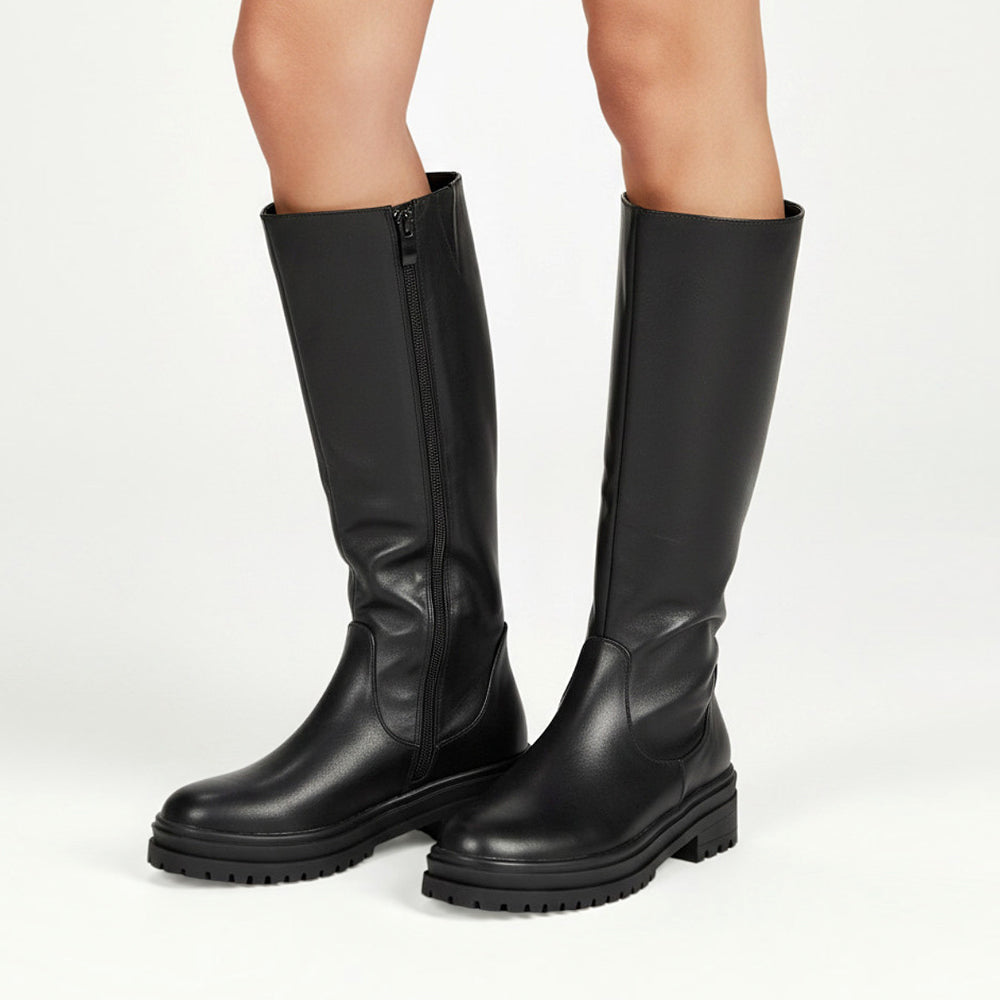 black knee high boots flat