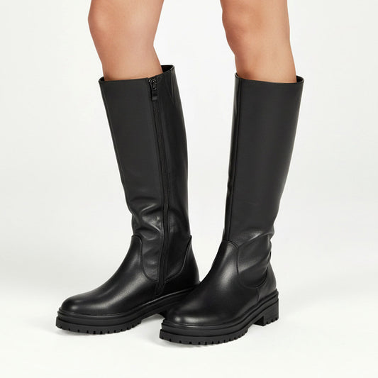 black knee high boots flat
