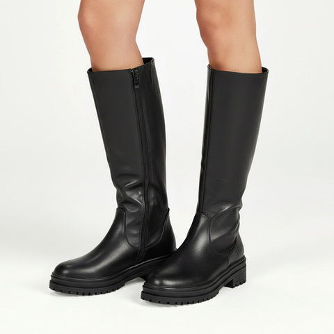black knee high boots flat
