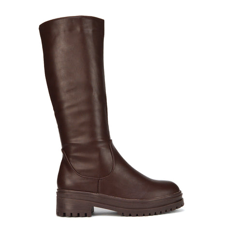  | XY London | Black Synthetic Leather Boots,Black Biker Boots,Ladies Below The Knee Boots ,Womens Black Casual Boots
