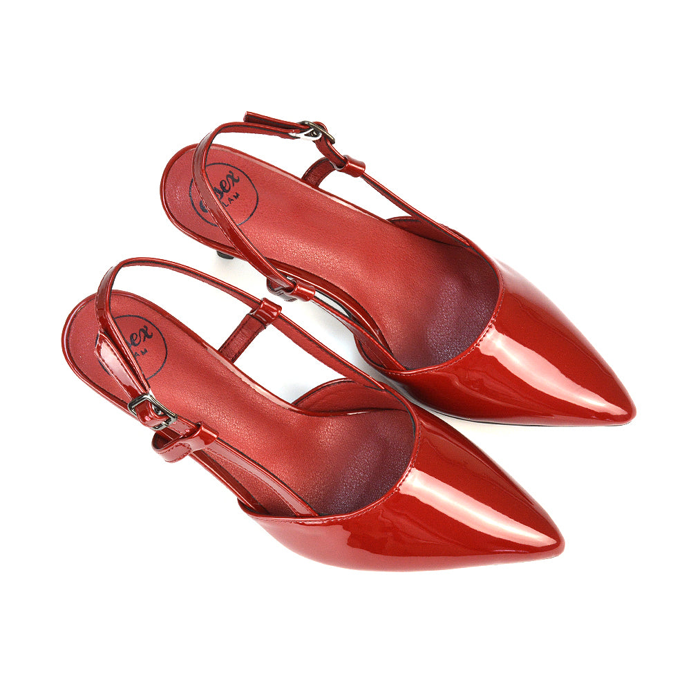 cherry red mid heel stilettos, cherry red stiletto heel court shoes, mid heel stilettos, stiletto heel court shoes