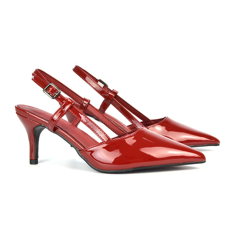 cherry red pointed toe stiletto court shoes- perfect for date night, day drinks or taking your look from day to night