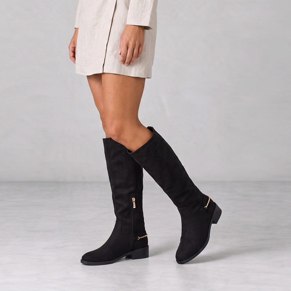 black knee high biker boots